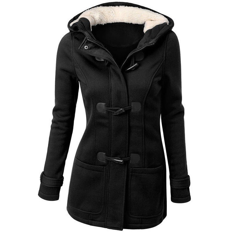 Warm winter fur collar jackets women new horn button Long down coat women parka Plus Size female parka hoodies Women