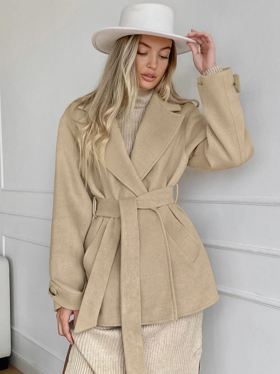 Retro Khaki Suit Collar Trench Coat