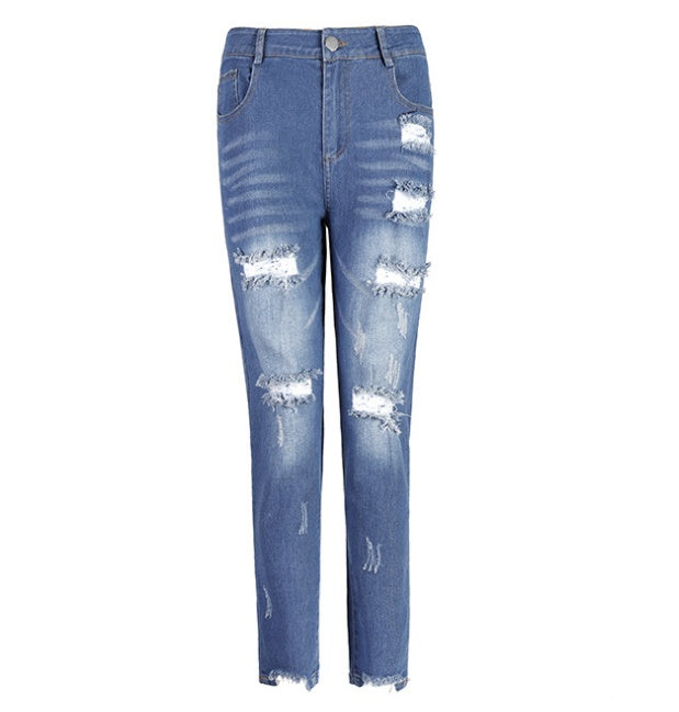 Women's jeans, pierced feet, mid-rise jeans