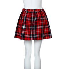 Fashion Women's Plaid Mid-waist Pleated Skirt