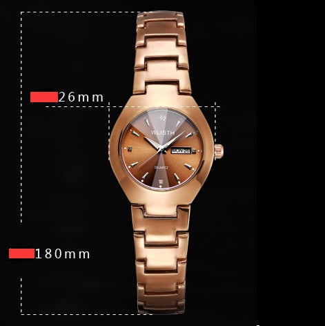 Coffee Gold Luminous Waterproof Steel Band Couple Student Watch