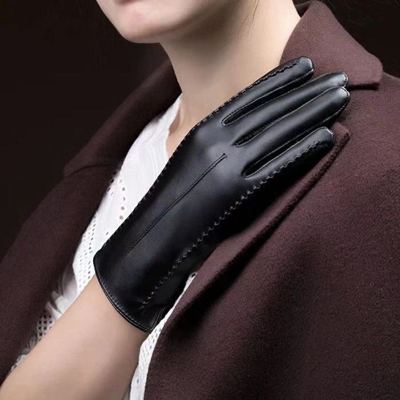 Lined warm PU leather gloves