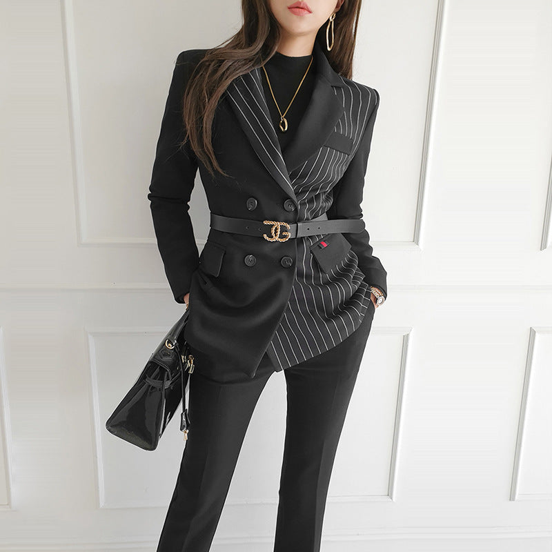 Women Set New Striped Blazer Slim Pants