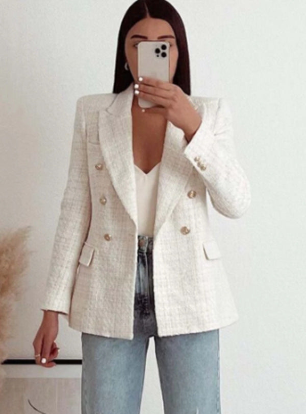 Urban Casual Women Textured Double Breasted Blazer