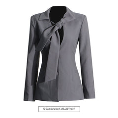 V-neck Lace-up Single-breasted Design Blazer For Women