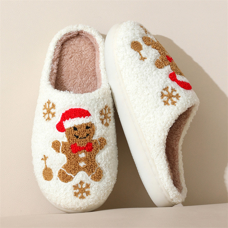 Christmas Snowflake Gingerbread Slippers Winter Indoor Non-slip Floor Bedroom Fuzzy House Shoes For Women Home Slippers