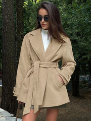 Retro Khaki Suit Collar Trench Coat