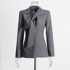 V-neck Lace-up Single-breasted Design Blazer For Women