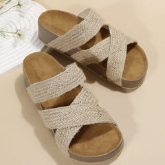 Woven Cross-strap Slippers Summer Platform Sandals Women Flat Beach Shoes