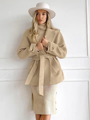 Retro Khaki Suit Collar Trench Coat