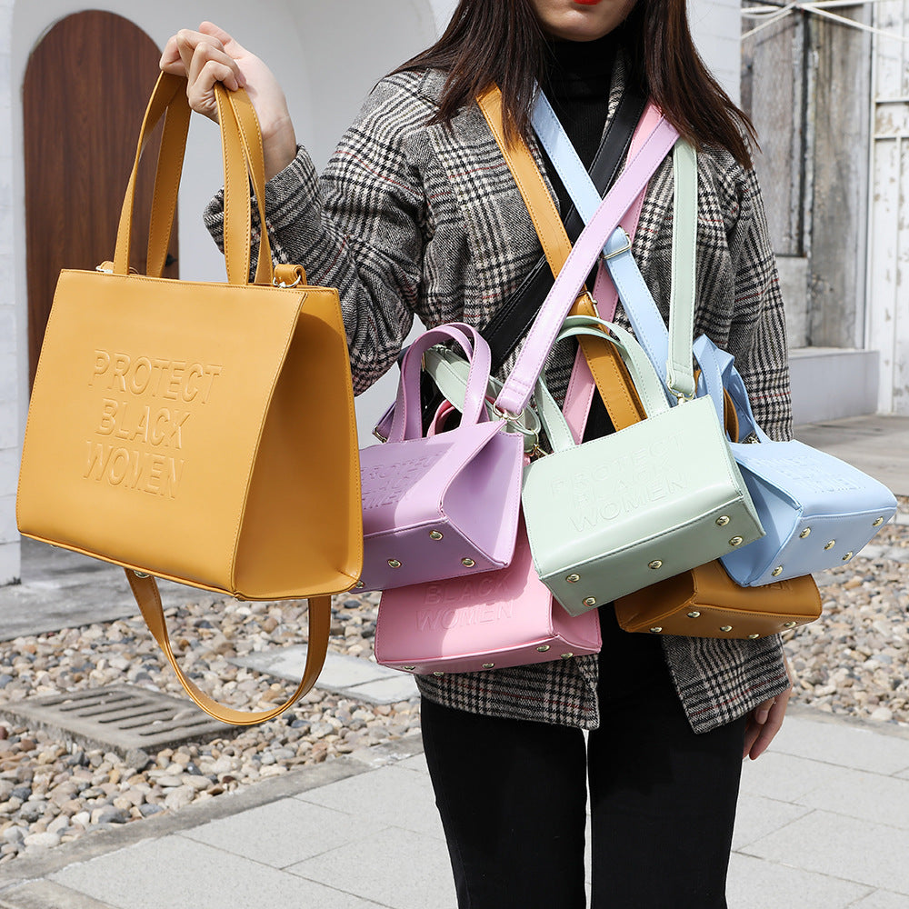 Embossed Letters Women's Tote Simple Tote Bag